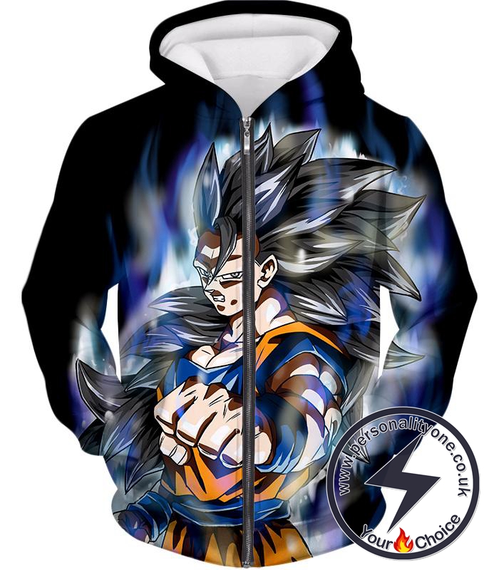 Dragon Ball Super Goku Ultra Instinct Super Saiyan 3 Awesome Action Black Zip Up Hoodie